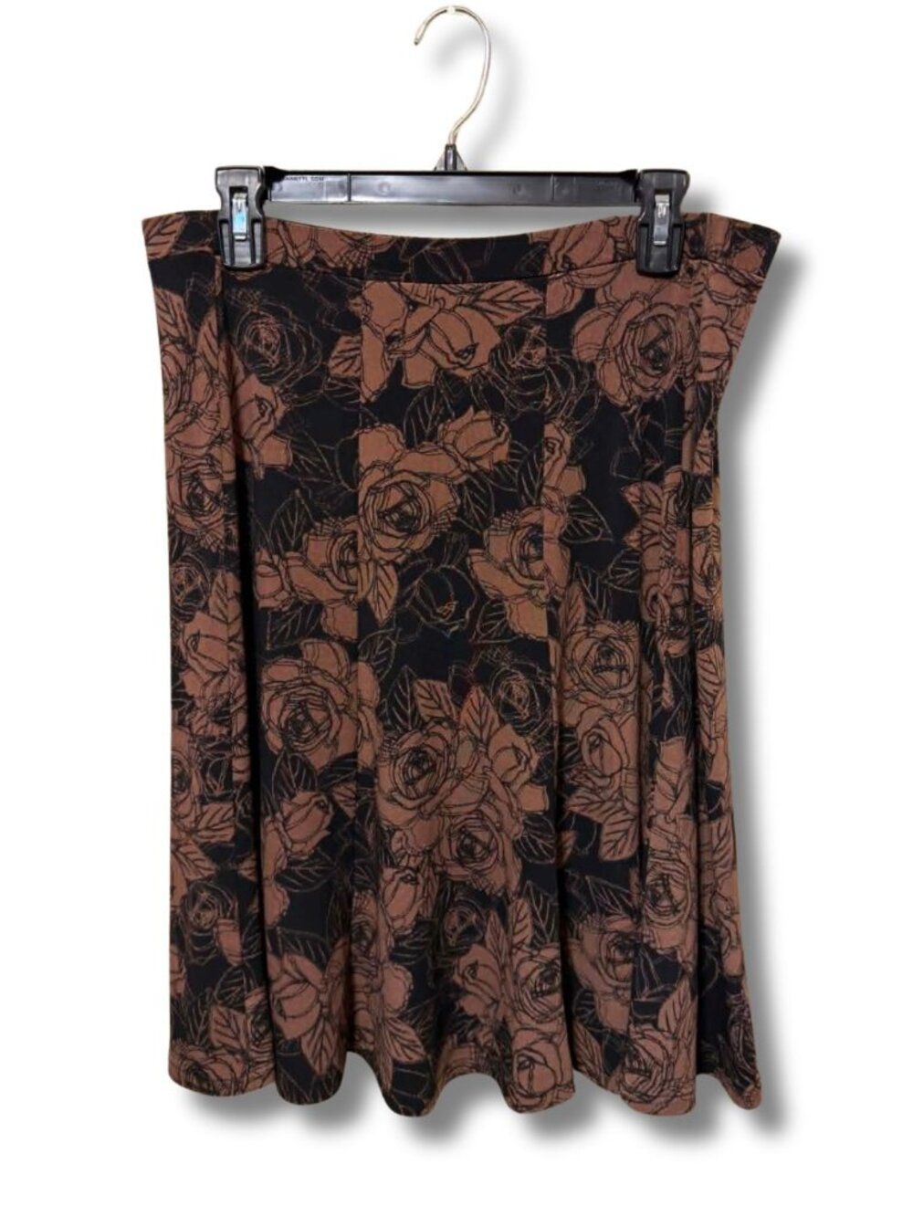 Liz & Co Brown Floral Pull On Stretch A-Line Skirt Size M